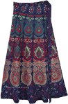 Boho Blue Block Print Cotton Wrap Skirt