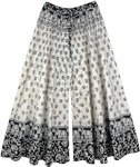 Elephant Print Wide Leg Cotton Pants in Black and White