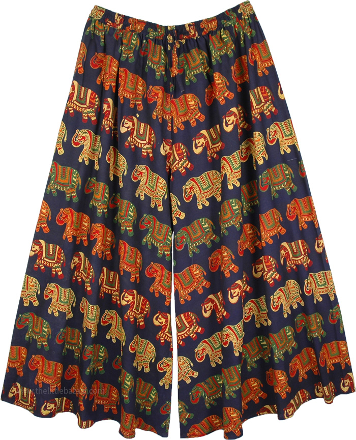 XXL Plus Royal Blue Split Skirt Pants with Elephant Print
