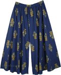 Plus Size Flared Palazzo Cotton Pants in Indigo Blue