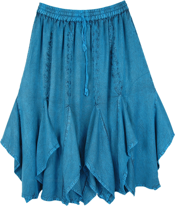 Tempting Teal Gored Mid Length Western Skirt