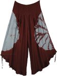 Brown Wide Leg Tie Dye Crop Pants with Adjustable Ties