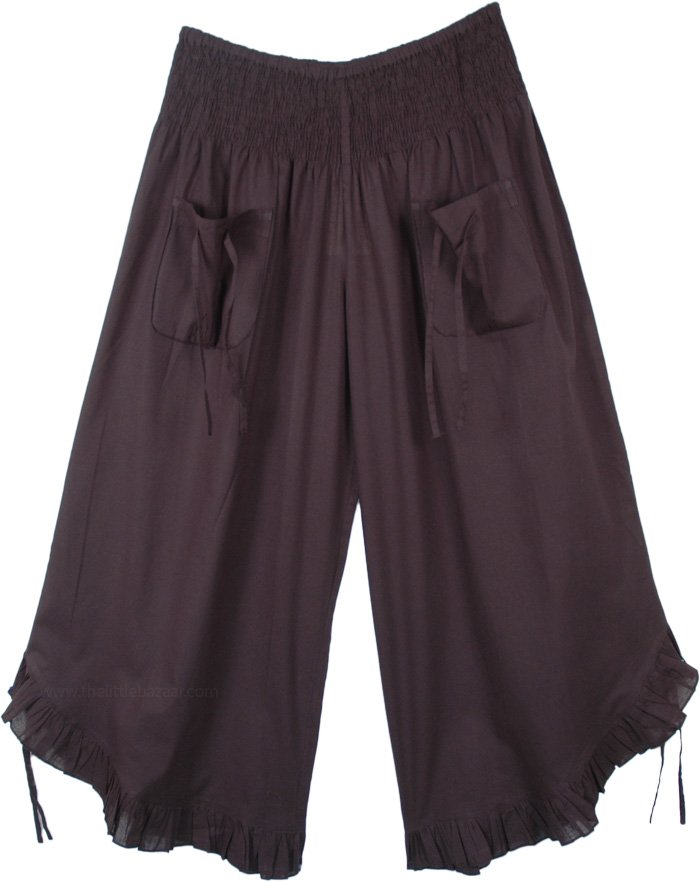 Black Cotton Capri Pants with Adjustable Wide Legs