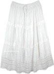 White Rayon Long Skirt with Crochet and Eyelet Fabric