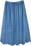 Light Blue Denim A-Line Skirt with Eyelet Bottom