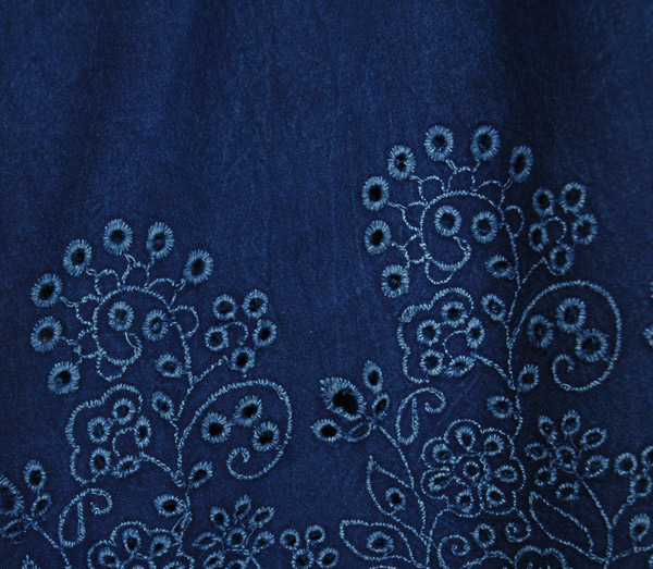 Deep Blue A-Line Skirt with Eyelet Bottom