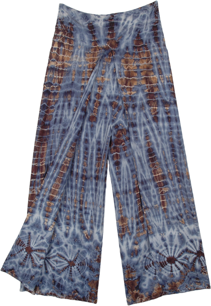 Spooky Blue Tie Dye Front Slit Rayon Trousers