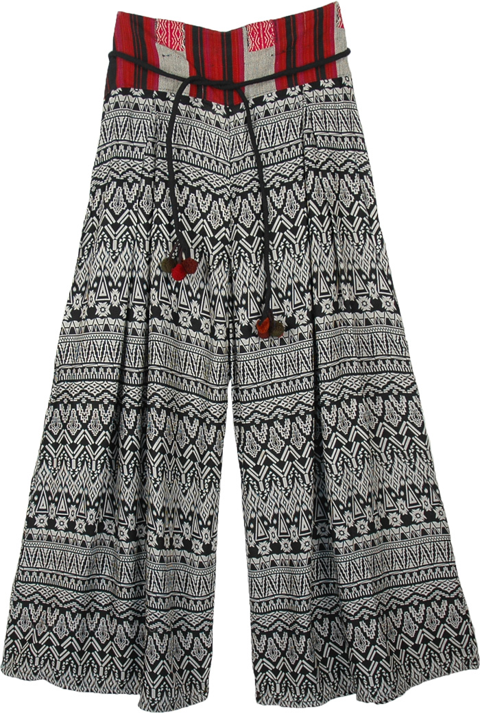 Flared Printed Palazzo Boho Pants with Box Pleats