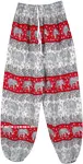 Red Elephant Print Harem Pants with Elastic Bottom