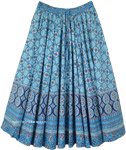 Sky Blue Flared Boho Printed Cotton Skirt