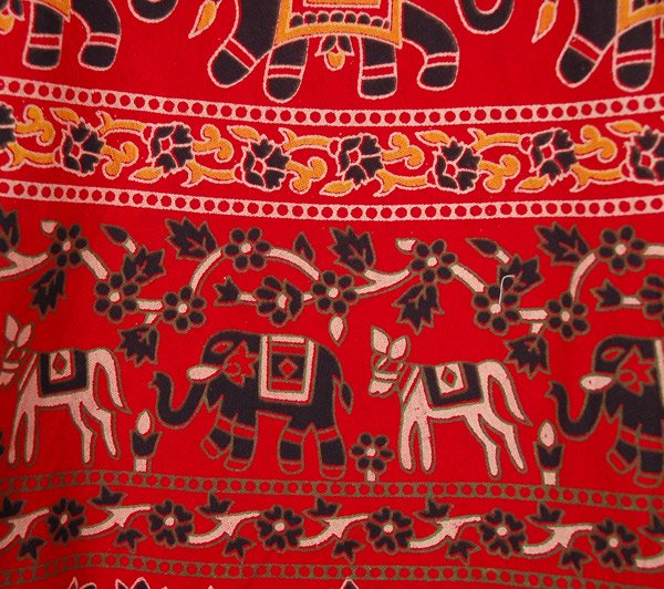 Red Wrap Skirt with Printed Traditional Motifs