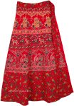 Red Wrap Skirt with Printed Traditional Motifs