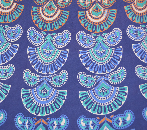Bright Blue Ethnic Block Print Cotton Wrap Skirt