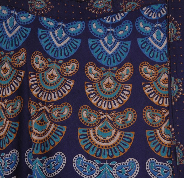 Navy Blue Ethnic Block Print Cotton Wrap Around Skirt