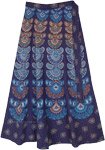 Navy Blue Ethnic Block Print Cotton Wrap Around Skirt