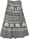 Black White Ethnic Printed Animal Wrap Skirt