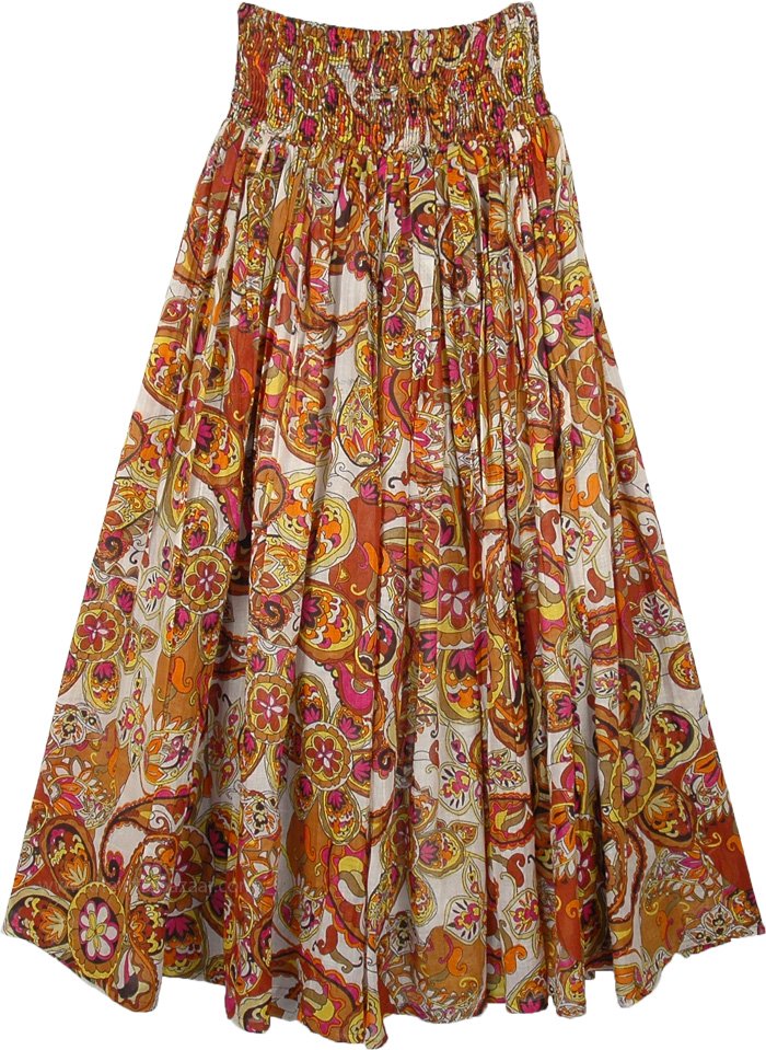 Smocked Waist Flared Cotton Voile Skirt with Paisley Print ...