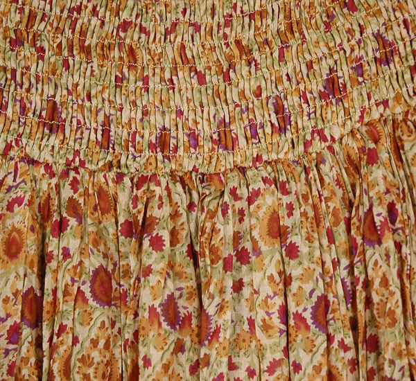 Sandstone Floral Boho Cotton Skirt with Smocked Waist