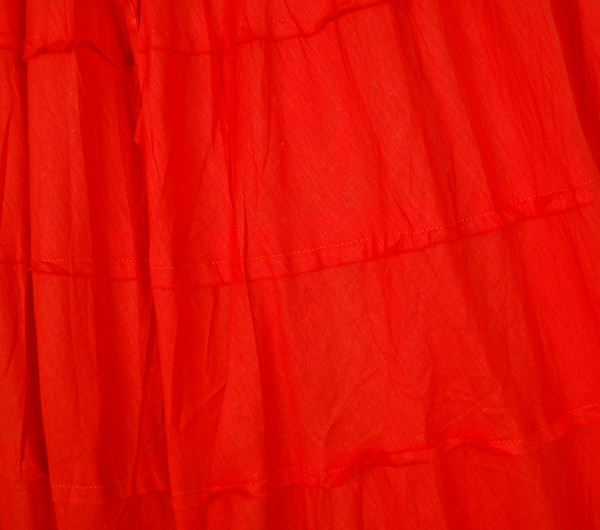 Tomato Red Long Tiered Skirt in Cotton