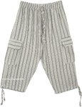 Gray Smoke Boho Striped Capri Trousers with Pockets