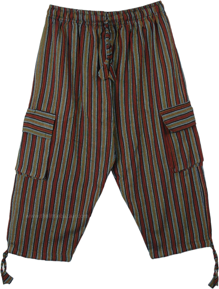 Hippie Woods Striped Boho Capri Pants with Pockets