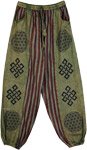 Unisex Hippie Green Cotton Harem Pants with Pockets
