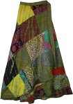 Las Palmas Green Long Wrap Skirt with Patchwork