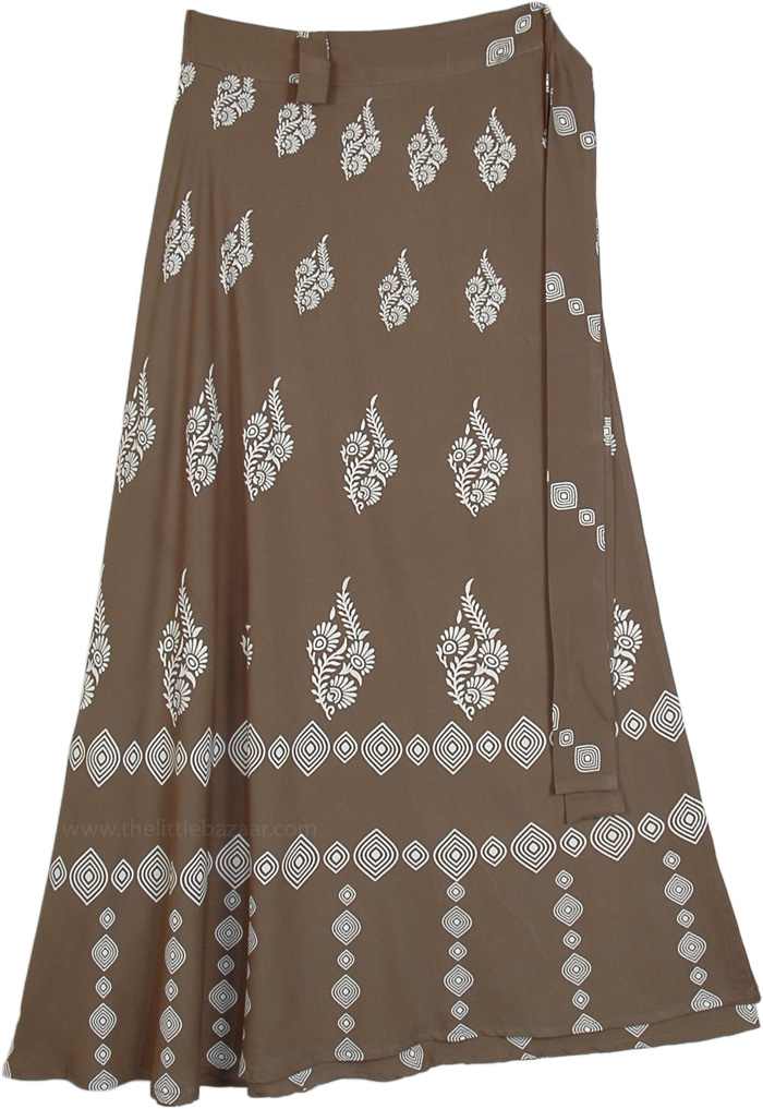 Block Printed Soft Rayon Wrap Skirt in Dark Green