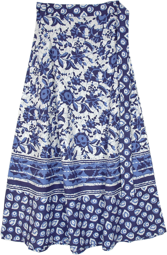 Hydrangea Blue Floral Bohemian Wrap Around Skirt