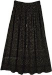 Black and Olive Printed Long Gypsy Skirt