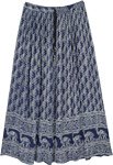 Navy Blue Paisley Printed Long Gypsy Skirt