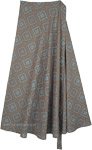 Henna Print Cotton Wrap Around Skirt in Gray