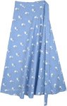 Malibu Blue Cotton Wrap Around Skirt with Floral Print