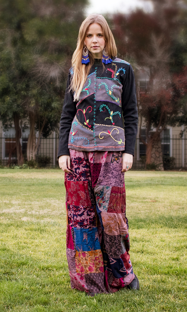 Dusty Mauve Wide Leg Hippie Patchwork Trousers