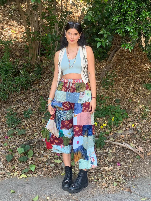 Wide Leg Hippie Green Patchwork Pants 