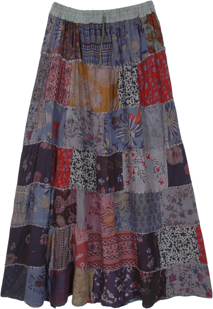 Mixed Patchwork Rayon Skirt with Thick Thread in Grey | Grey ...