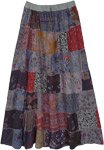 Mixed Patchwork Rayon Skirt with Thick Thread in Grey