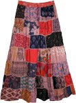 Rose Pink Hues Long Patchwork Boho Skirt in Rayon