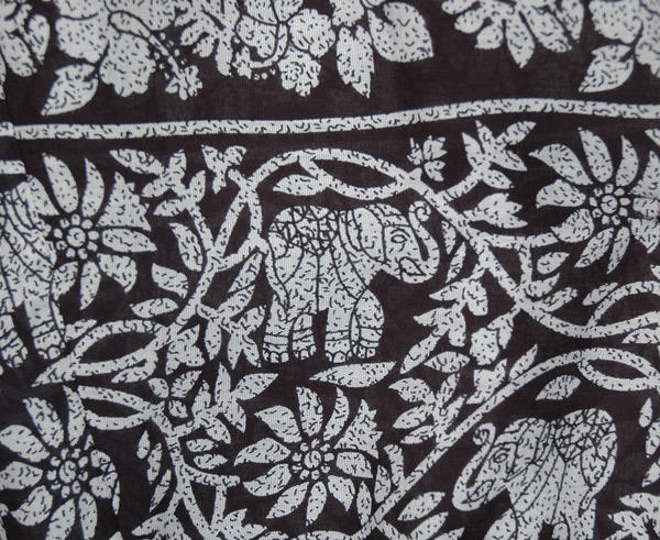 Black White Smocked Harem Pants with Ethnic Elephant Print