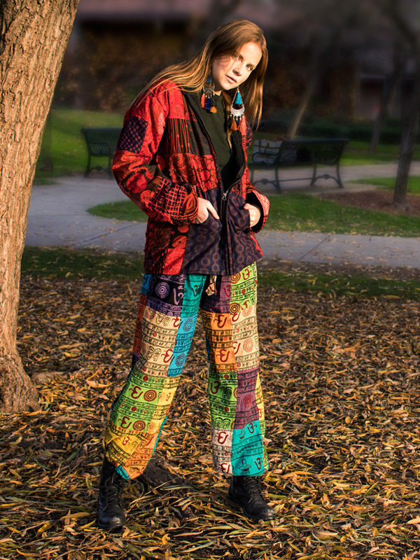 Multicolored Om Patchwork Boho Pants with Cuffed Ankles