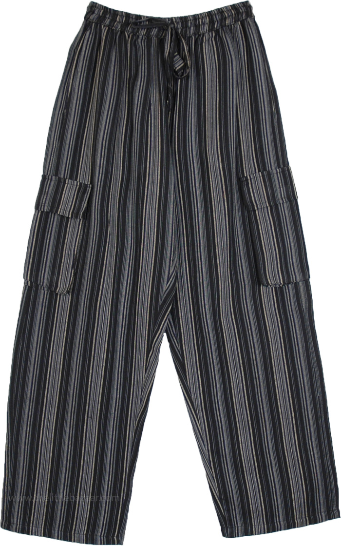 Striped Cotton Unisex Urban Boho Cargo Trousers