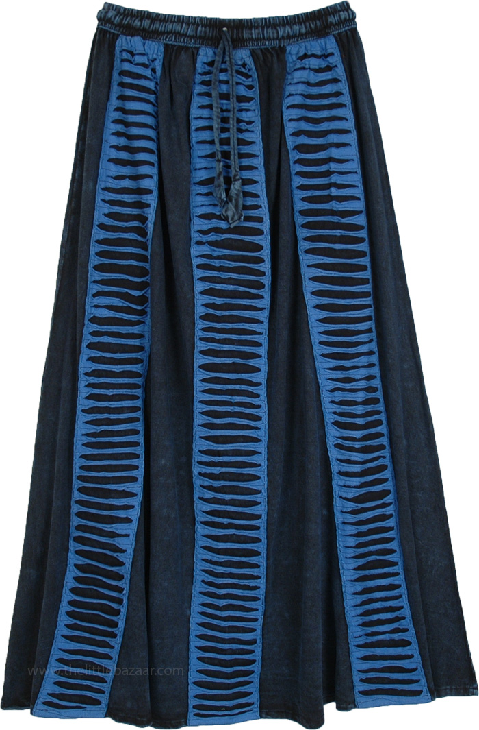 Cerulean Blue Ripped Patch Boho Long Skirt