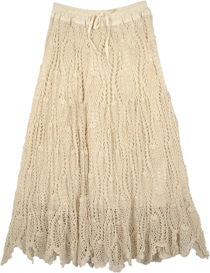 Vanilla Cream All Crochet Pattern Long Skirt in Cotton