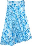 Blue and White Elephant Print Mid Length Wrap Skirt