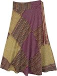 Amethyst and Olive Patchwork Wrap Skirt in Woven Cotton