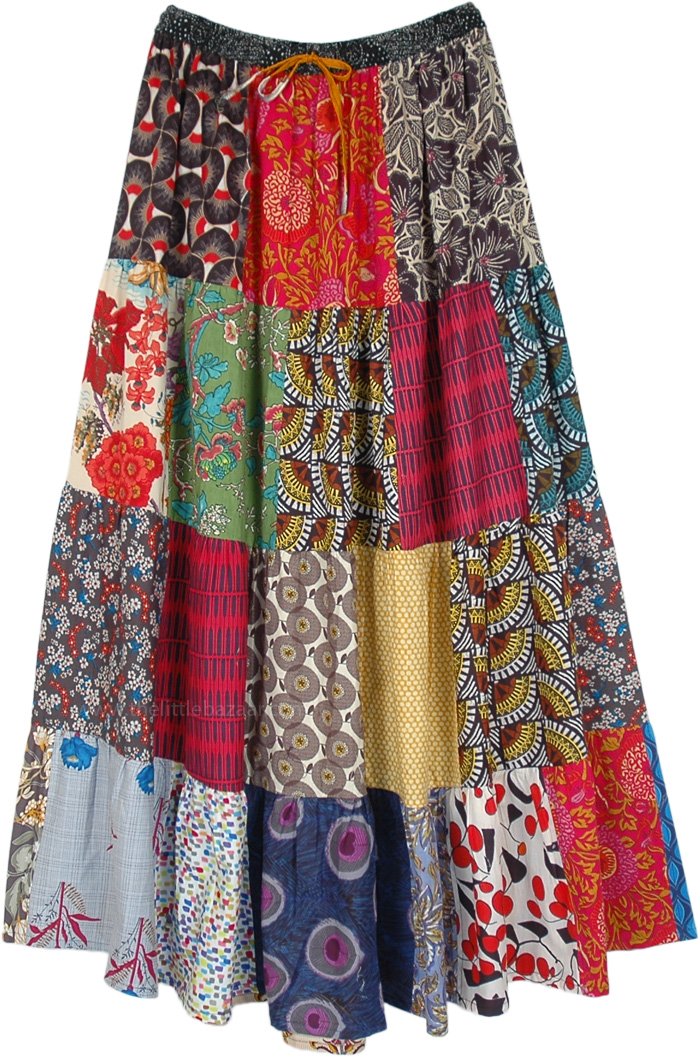 Happy Vibes Bohemian Cotton Skirt with Mixed Patchwork