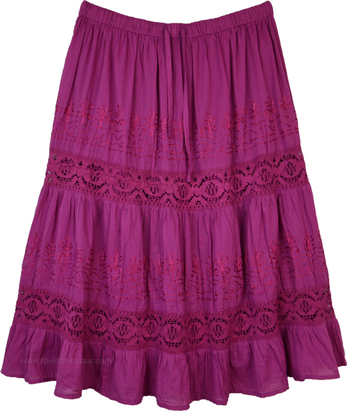 Mid Length Hibiscus Tone Summer Cotton Skirt