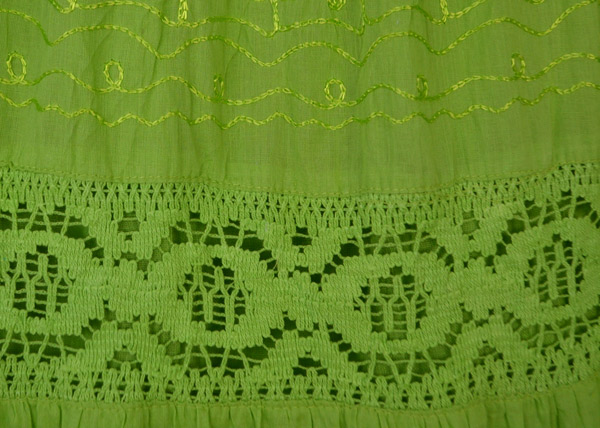 Parrot Green Flared Skirt with Lace Details