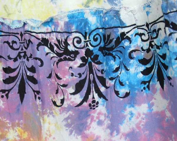 Pastel Tie Dye Tiered Long Skirt with Black Print