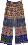 Blue Wide Leg Floral Printed Rayon Lounge Pants